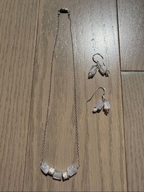 Source Unknown Clear Crystal Bead Necklace and Earrings - Silver Accents